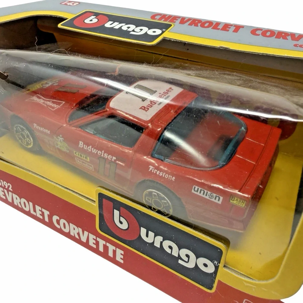 Vtg Bburago Budweiser Red Chevrolet Corvette 1/43 Scale Made in Italy New in Box